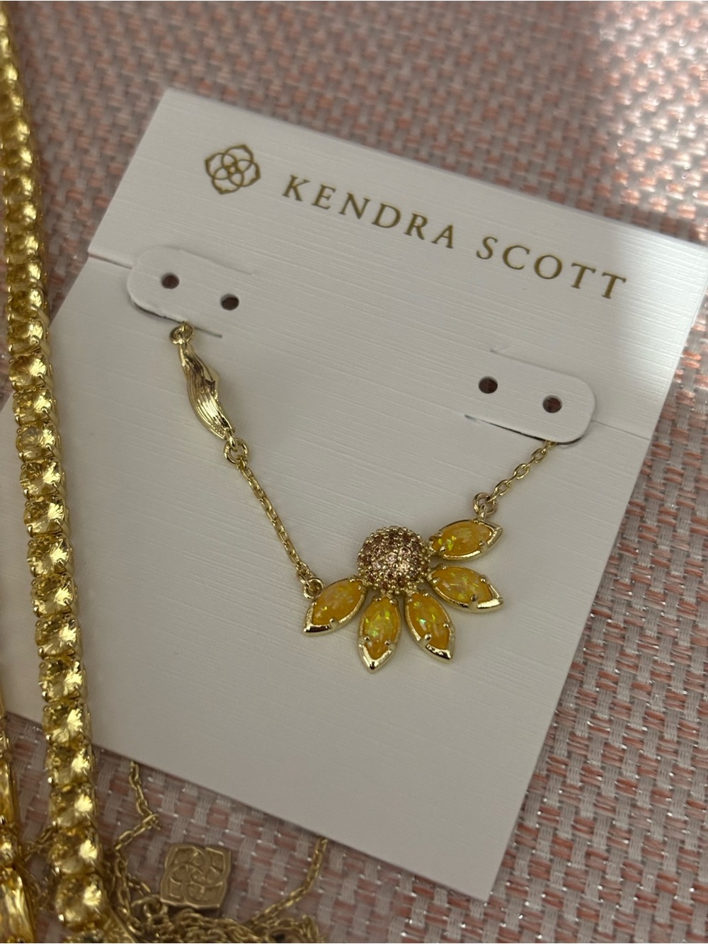 Kendra Scott Gold Necklace with Yellow Sunflower Charm